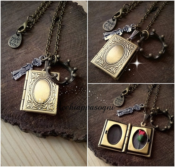 Heavy Gold Book Locket with Monogram and Enamel Details